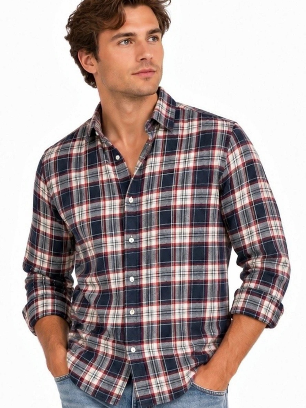 Eleventy Made in Italy Plaid Cotton Button Down Shirt Men’s M